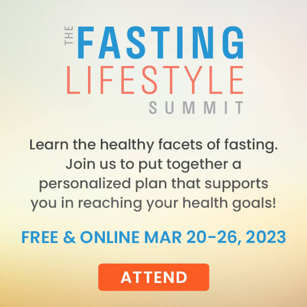 Poster for The Fasting Lifestyle Summit. Free & Online March 20-26, 2023