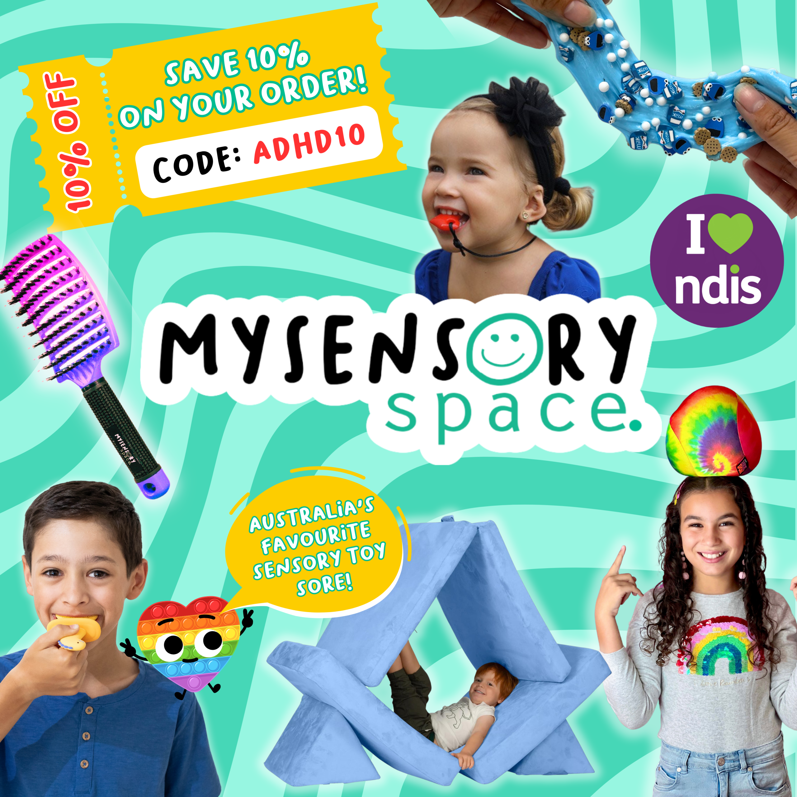 Poster for My Sensory Space. With toys and kids playing around